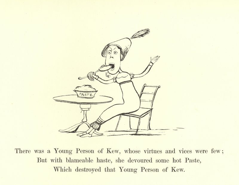 Il y avait une jeune personne de Kew, dont les vertus et les vices étaient peu nombreux - Edward Lear
