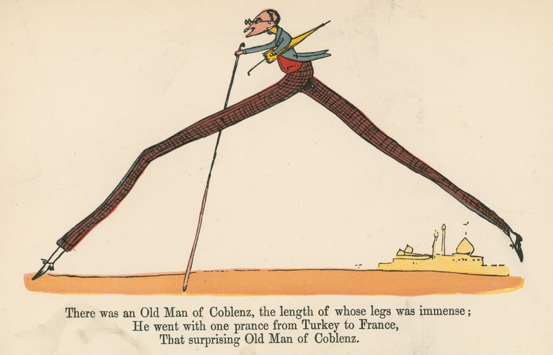 Il y avait un vieil homme de Coblence, dont la longueur des jambes était immense, tiré de 