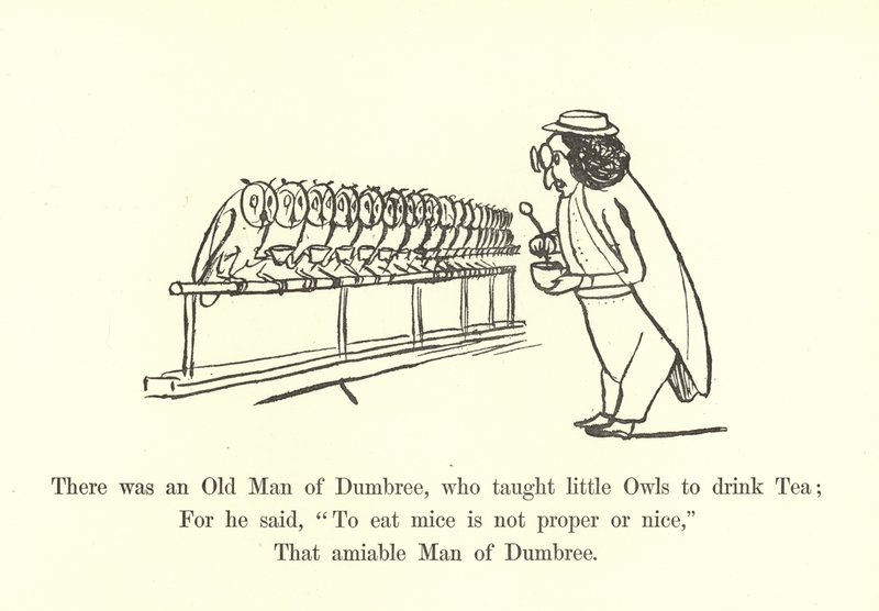 Il y avait un vieil homme de Dumbree, qui apprenait aux petites chouettes à boire du thé - Edward Lear