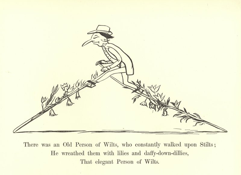 Il y avait une vieille personne de Wilts, qui marchait constamment sur des échasses - Edward Lear