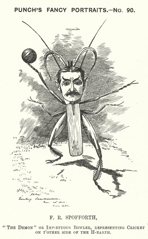 Caricature de Punch : Fred Spofforth, joueur de cricket australien (gravure) - Edward Linley (after) Sambourne