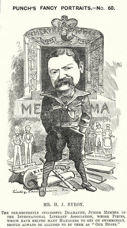 Caricature de Punch : Henry James Byron, dramaturge anglais - Edward Linley (after) Sambourne