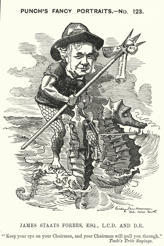 Caricature de Punch : James Staats Forbes, ingénieur ferroviaire et administrateur écossais - Edward Linley (after) Sambourne