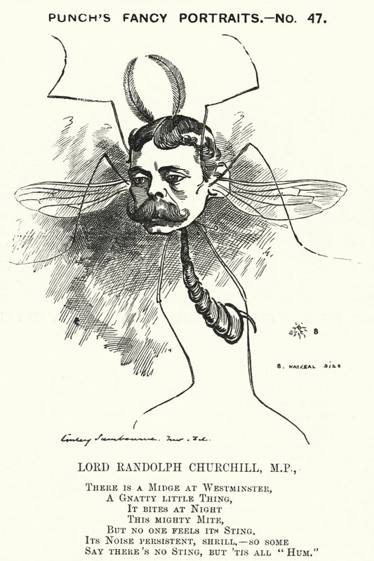 Caricature de Punch : Lord Randolph Churchill, homme politique conservateur anglais - Edward Linley (after) Sambourne