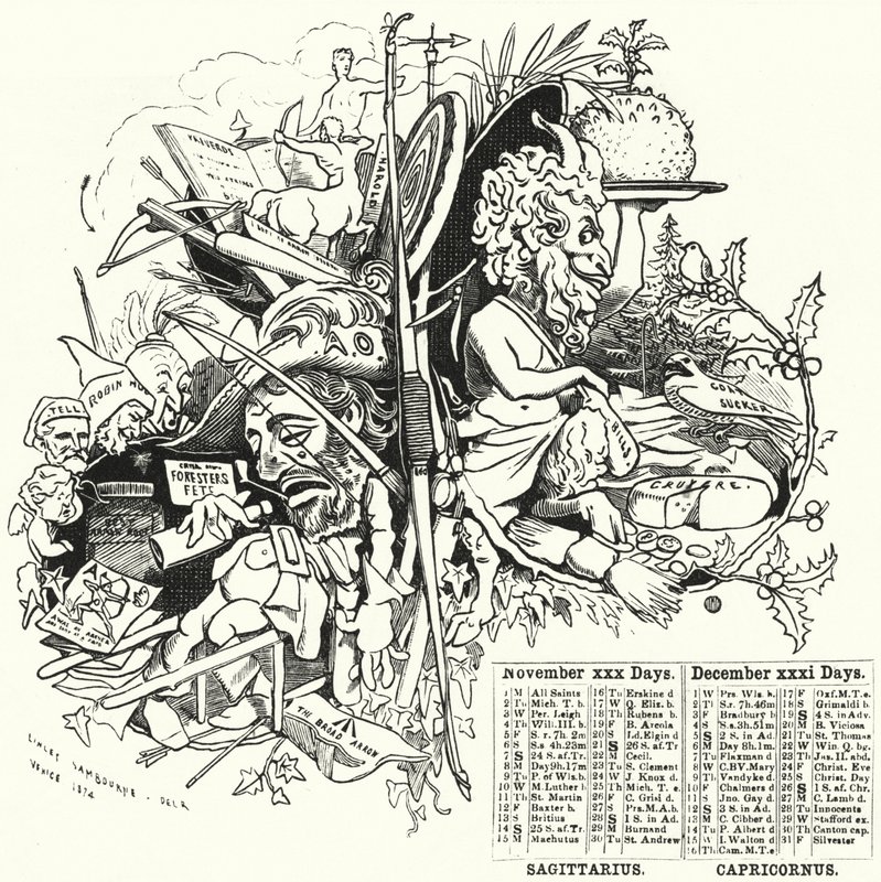 Caricature de Punch : Novembre et décembre (gravure) - Edward Linley (after) Sambourne