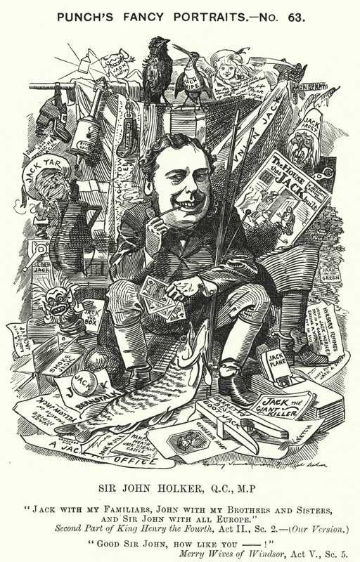 Caricature de Punch : Sir John Holker, avocat et homme politique anglais - Edward Linley (after) Sambourne