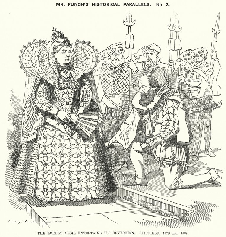 Caricature de Punch : Le Noble Cecil Reçoit son Souverain, Hatfield - Edward Linley (after) Sambourne