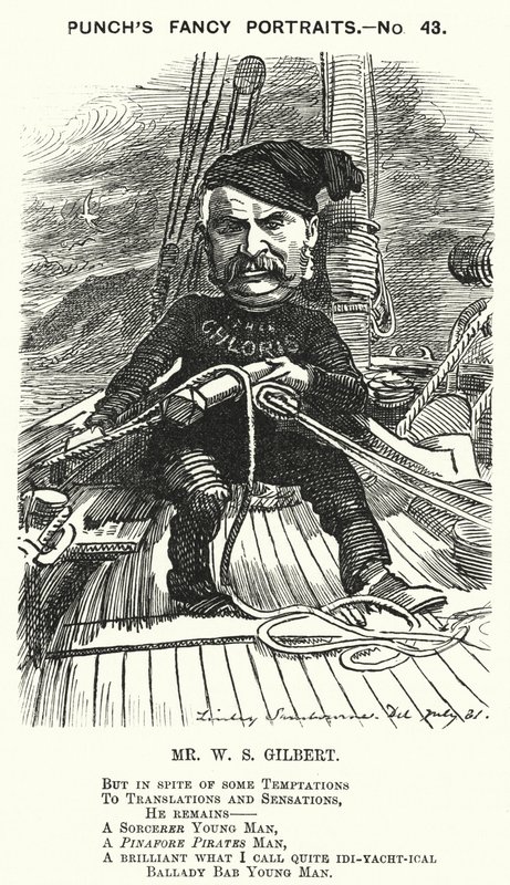 Caricature de Punch : W S Gilbert, dramaturge et librettiste anglais (gravure) - Edward Linley (after) Sambourne