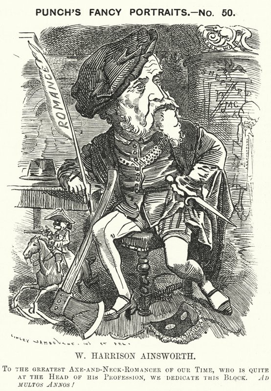 Caricature de Punch : William Harrison Ainsworth, romancier historique anglais (gravure) - Edward Linley (after) Sambourne
