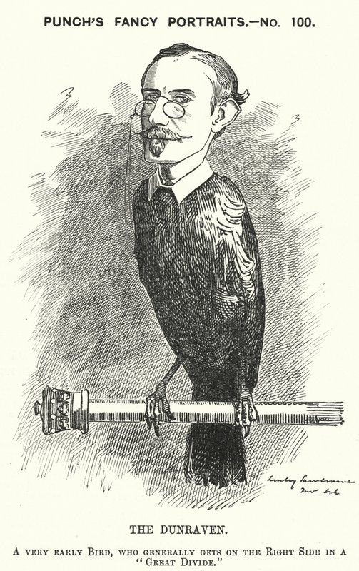 Caricature de Punch : Windham Wyndham-Quin, 4e comte de Dunraven et Mount-Earl, journaliste anglo-irlandais, propriétaire terrien et homme politique conservateur (gravure) - Edward Linley (after) Sambourne