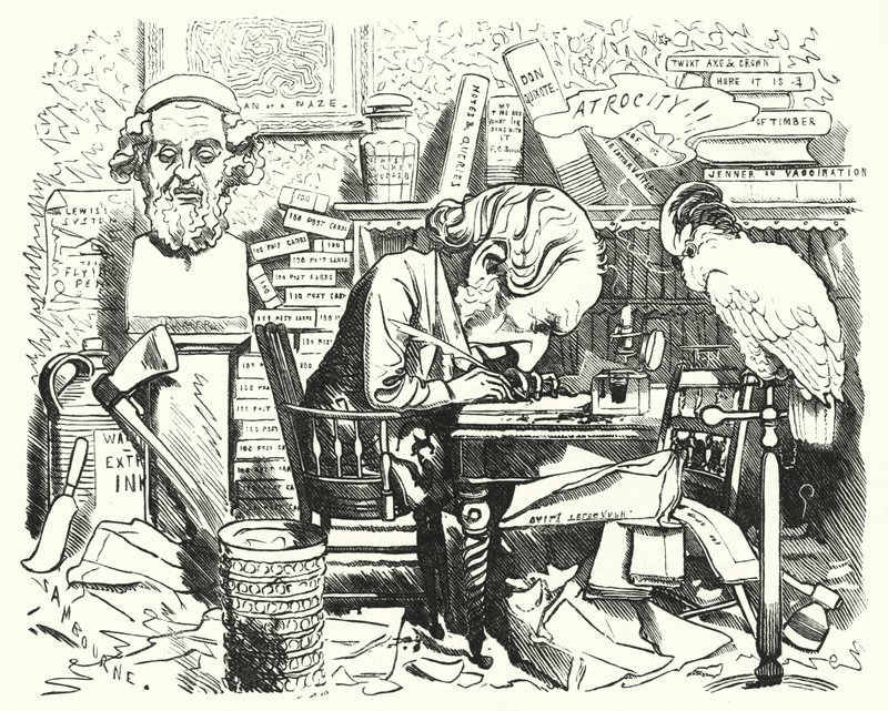 Caricature de Punch : écrivain au travail dans son étude - Edward Linley (after) Sambourne