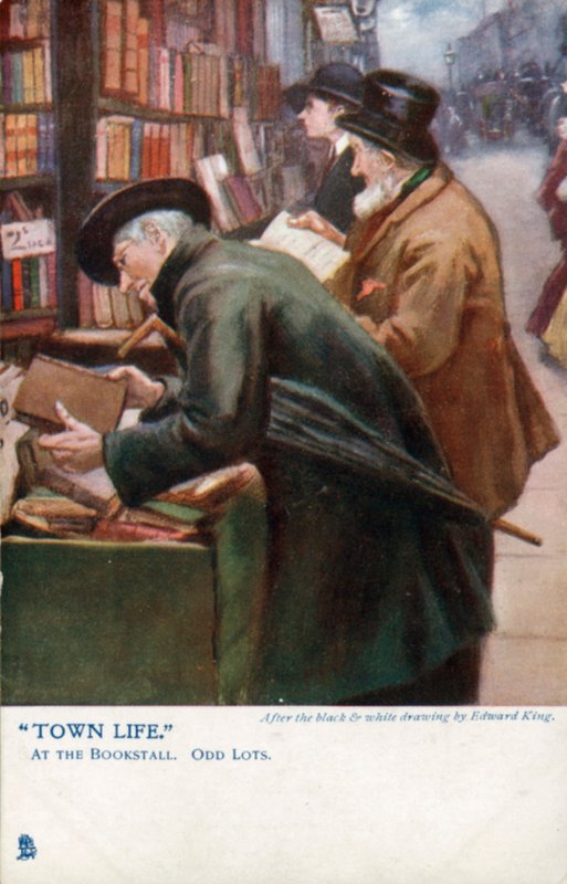 Vie urbaine : clients feuilletant un étal de livres - Edward R. King