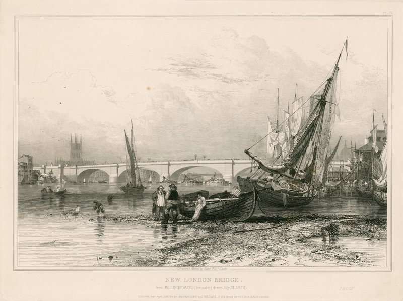 Nouveau pont de Londres, depuis Billingsgate (basse mer) dessiné le 31 juillet 1832 - Edward William Cooke