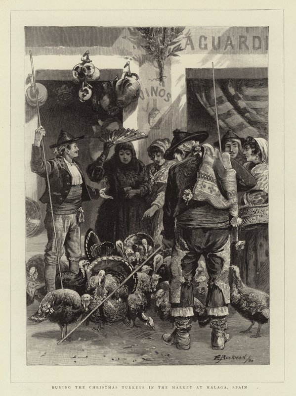 Achat des dindes de Noël au marché de Malaga, Espagne - Edwin Buckman