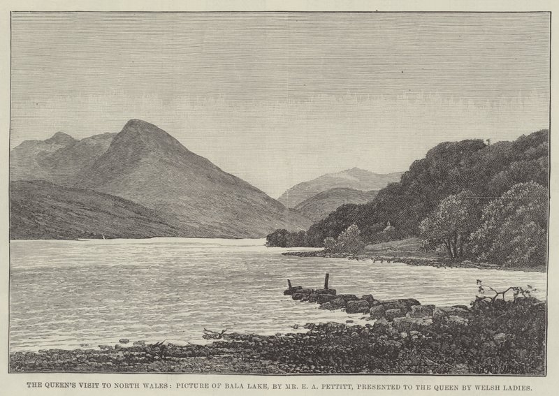 La visite de la reine au nord du Pays de Galles, image du lac Bala, présentée à la reine par des dames galloises - Edwin Pettitt