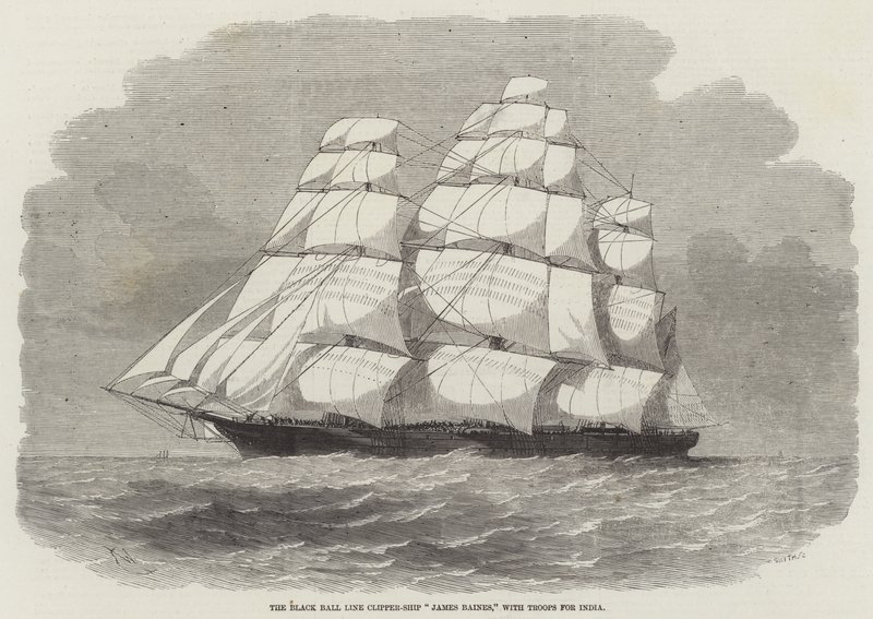 Le Clipper-Ship James Baines de la Black Ball Line, avec des troupes pour l