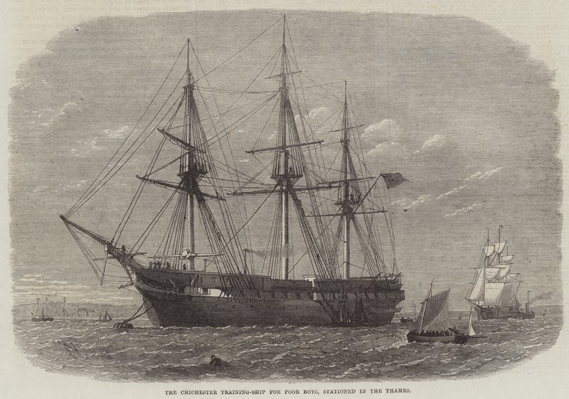 Le navire-école Chichester pour les garçons pauvres, stationné sur la Tamise - Edwin Weedon