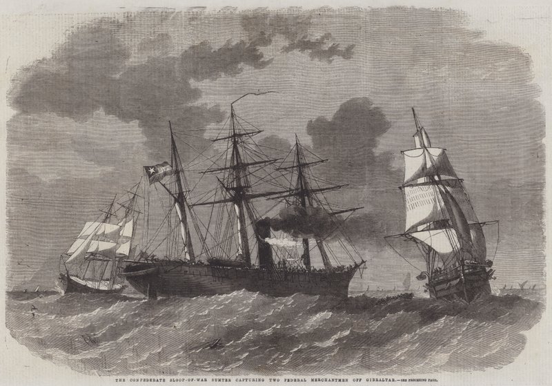 Le Sloop de Guerre Confédéré Sumter capturant Deux Marchands Fédéraux au large de Gibraltar - Edwin Weedon