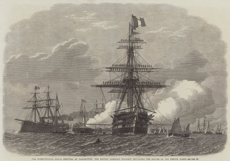 Le Festival Naval International à Portsmouth, le vaisseau amiral britannique rendant le salut à la flotte française - Edwin Weedon