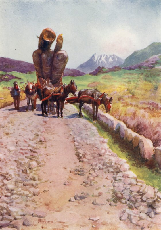 Corse : Mules tirant du bois (lithographie en couleur) - Edwin Arthur Norbury