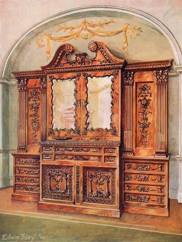 Bibliothèque en acajou sculpté fermée - Style de Chippendale - Influence française - Edwin John Foley