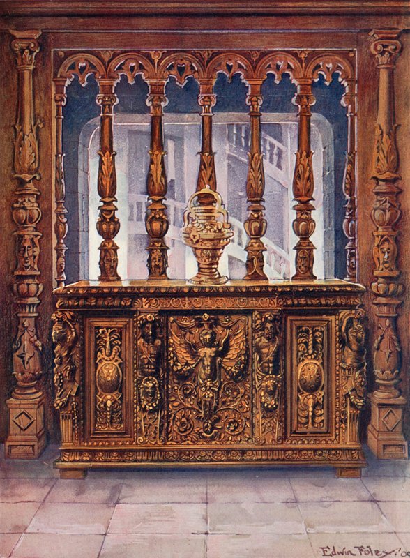 Bahut sculpté Henri Deux. Écran en chêne de la même période française - Edwin John Foley