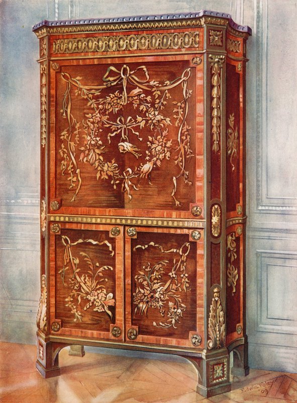 Secrétaire droit en bois de sycomore, tulipier, bois de roi, houx et autres bois--naturels et teintés, avec montures en bronze doré - Edwin John Foley