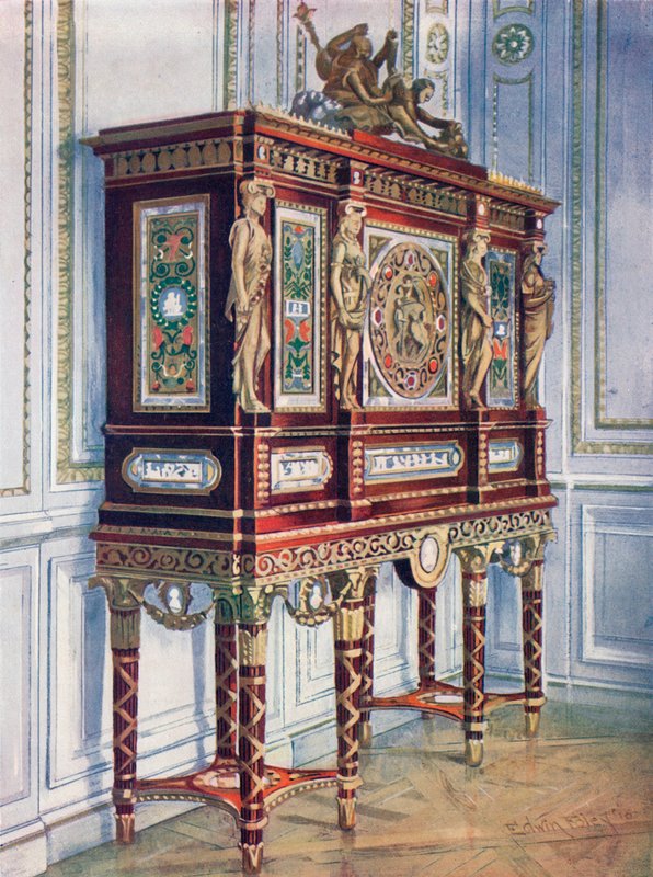 Cabinet à bijoux de la reine Marie-Antoinette : en acajou, doré, incrusté, sculpté et avec des plaques peintes - Edwin John Foley