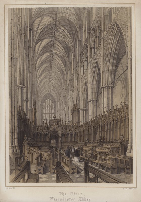 Le chœur, abbaye de Westminster, Londres (lithographie en couleur) - Edwin Thomas Dolby