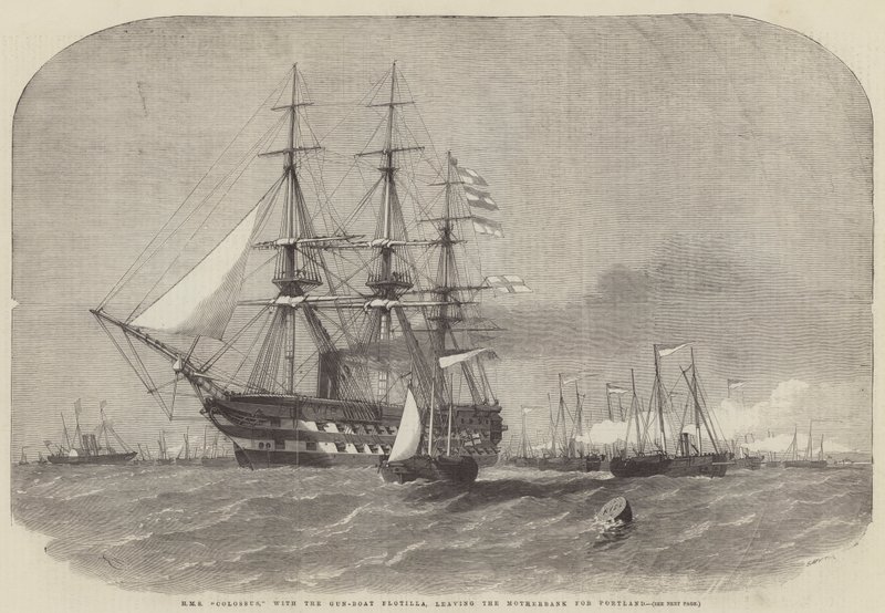 HMS Colossus, avec la flottille de canonnières, quittant Motherbank pour Portland - Edwin Weedon
