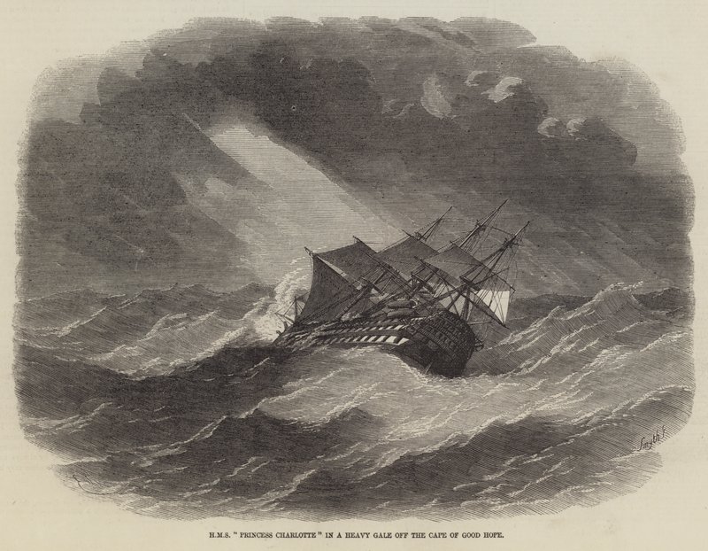 HMS Princess Charlotte dans une forte tempête au large du Cap de Bonne-Espérance - Edwin Weedon