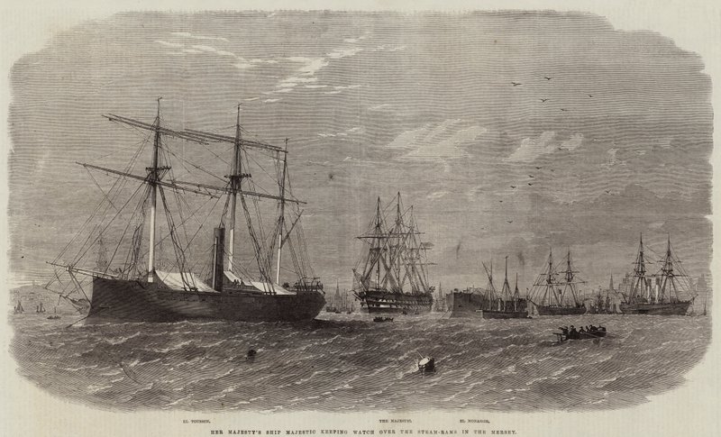 Le navire de Sa Majesté Majestic surveillant les béliers à vapeur dans la Mersey - Edwin Weedon