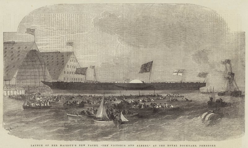 Lancement du nouveau yacht de Sa Majesté, Le Victoria et Albert, au chantier naval royal, Pembroke - Edwin Weedon