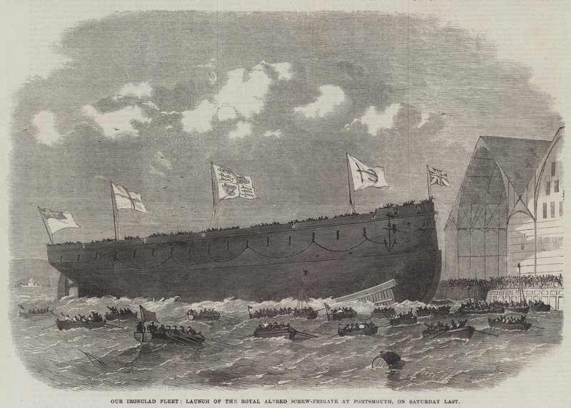 Notre flotte cuirassée, lancement de la frégate à vis Royal Alfred à Portsmouth, samedi dernier - Edwin Weedon