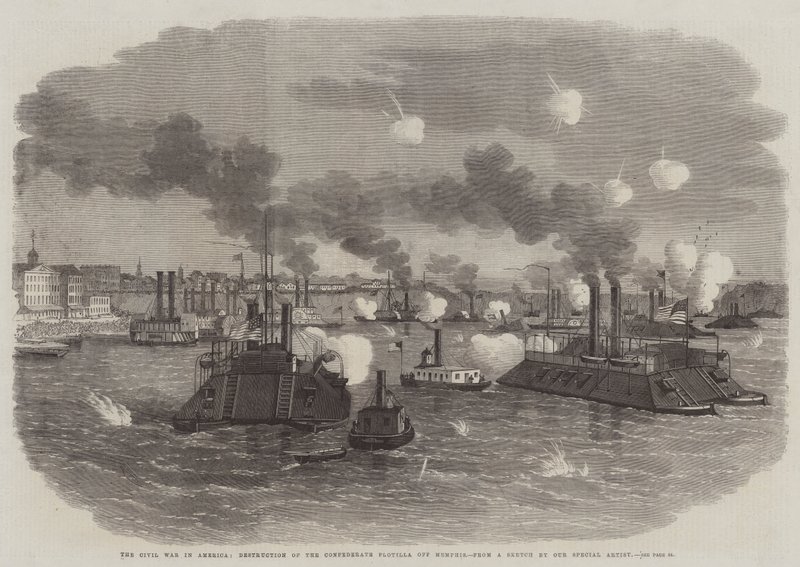 La guerre civile en Amérique, destruction de la flottille confédérée au large de Memphis - Edwin Weedon