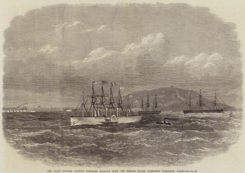 Le Great Eastern quittant le port de Portland avec le câble télégraphique sous-marin indien britannique - Edwin Weedon