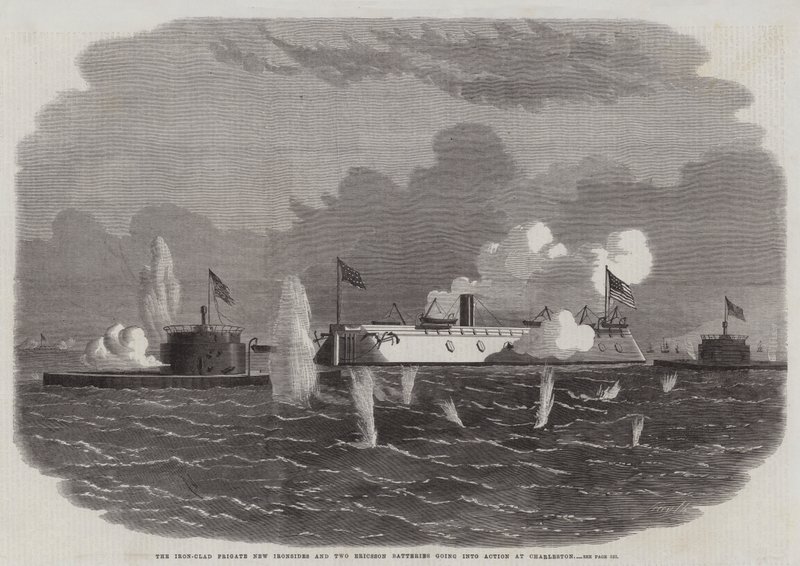 La Frégate Blindée New Ironsides et Deux Batteries Ericsson entrant en Action à Charleston - Edwin Weedon