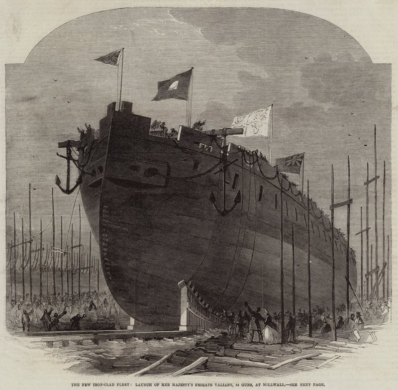 La nouvelle flotte cuirassée, lancement de la frégate de Sa Majesté Valiant, 34 canons, à Millwall - Edwin Weedon