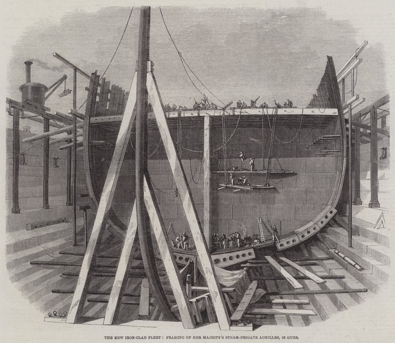 La nouvelle flotte blindée, charpente de la frégate à vapeur de Sa Majesté Achilles, 50 canons - Edwin Weedon