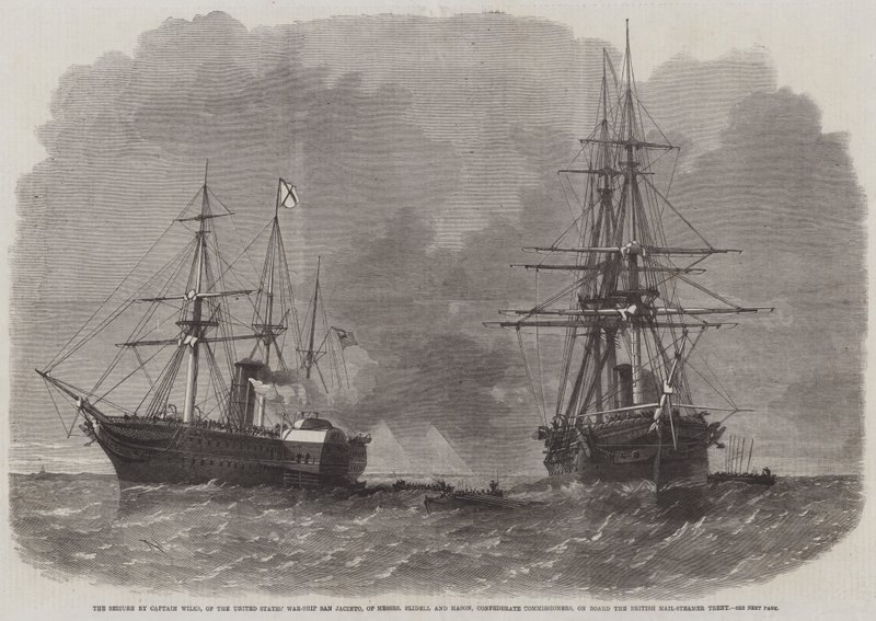 La saisie par le capitaine Wilks, du navire de guerre américain San Jacinto, de Messieurs Slidell et Mason, commissaires confédérés, à bord du paquebot britannique Trent - Edwin Weedon