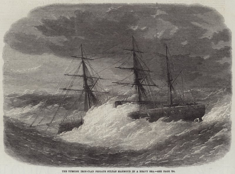 La frégate cuirassée turque Sultan Mahmoud dans une mer agitée - Edwin Weedon