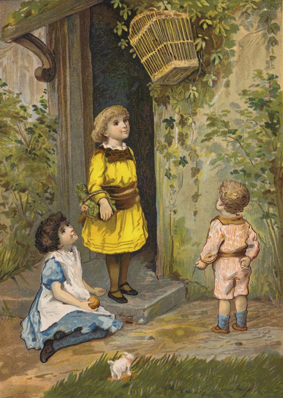 Enfants admirant un panier suspendu - Emily Jane Harding Andrews