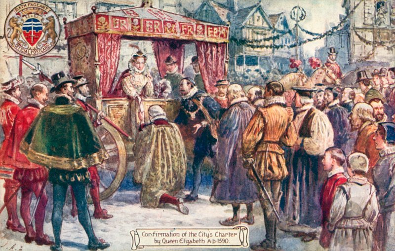 Pageant de Bath, Confirmation de la Charte de la Ville par la Reine Élisabeth I, AD 1590 - English School