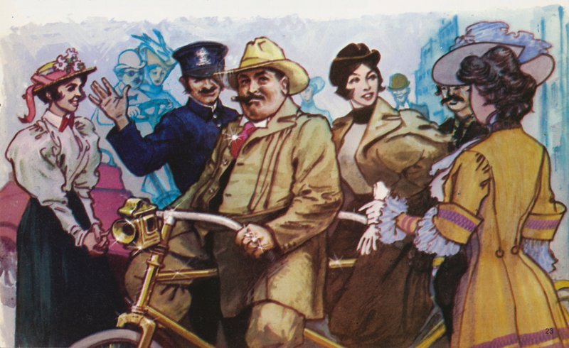 Diamond Jim Brady et Lilian Russell en promenade sur son tandem plaqué or - English School