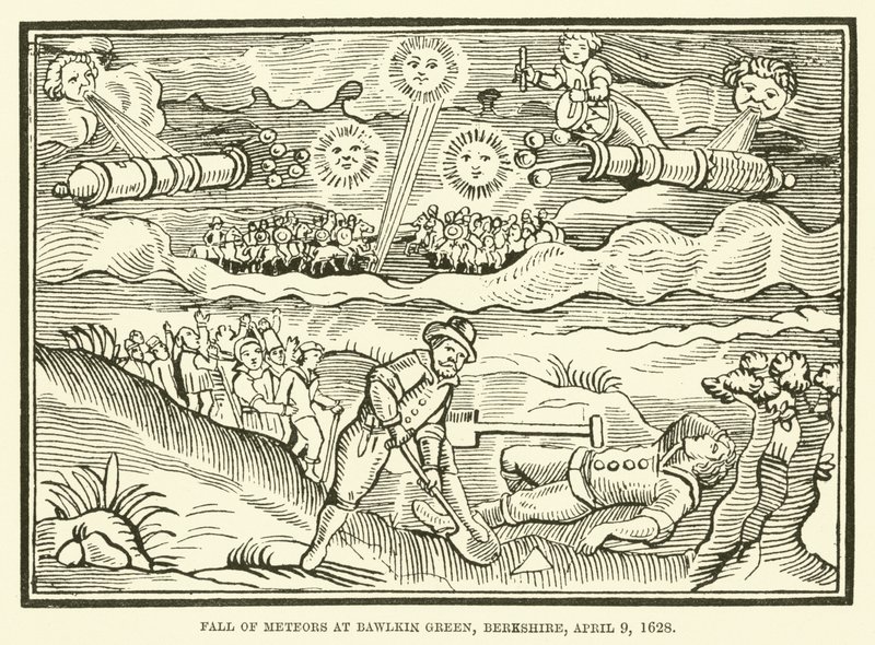 Chute de météores à Bawlkin Green, Berkshire, 9 avril 1628 - English School