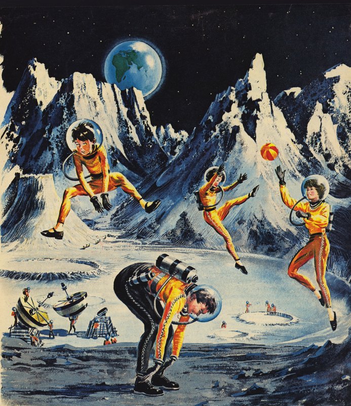 Famille jouant sur la lune, telle qu