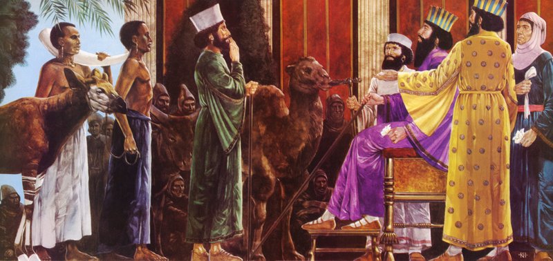 Hommage au roi perse, Darius I, assis sur son trône - English School