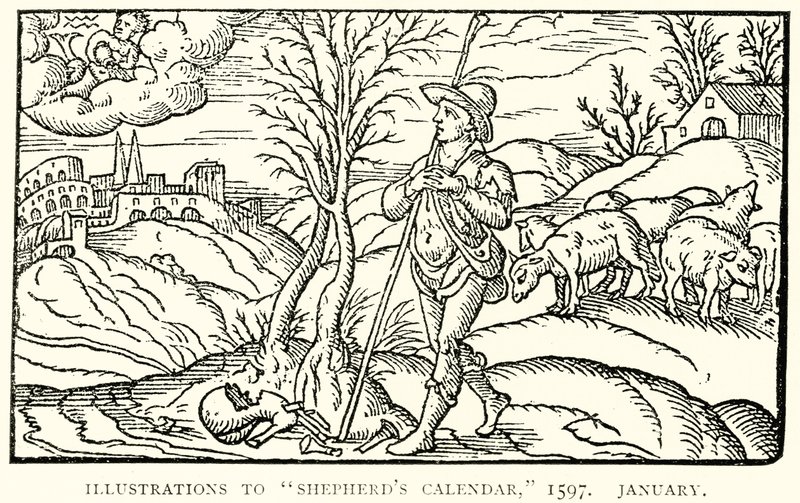 Illustrations du Calendrier des bergers, 1597. Janvier - English School