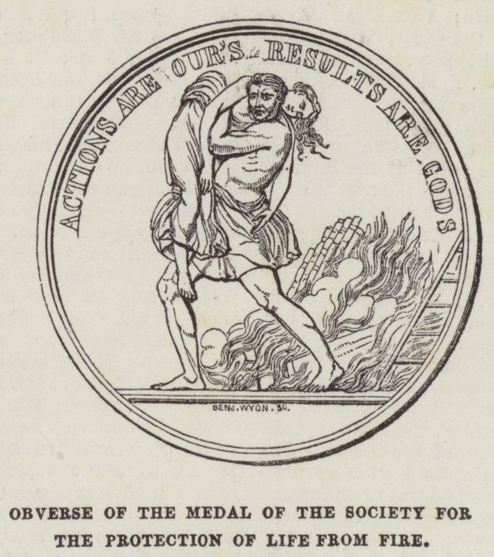 Avers de la médaille de la Société pour la protection de la vie contre le feu - English School