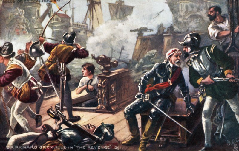 Sir Richard Grenville sur le Revenge, Bataille de Flores, Açores - English School